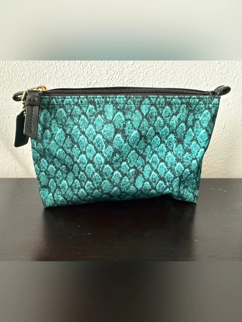 Coach Teal Snakeskin Cosmetic Bag